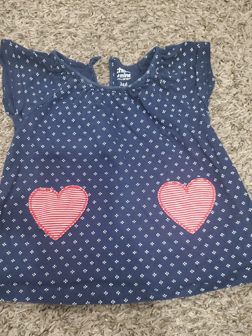 Carter's Navy Dot Shirt with Red Heart Appliqués